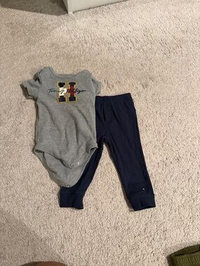 Tommy Hilfiger Gray Bodysuit with Navy Pants Set